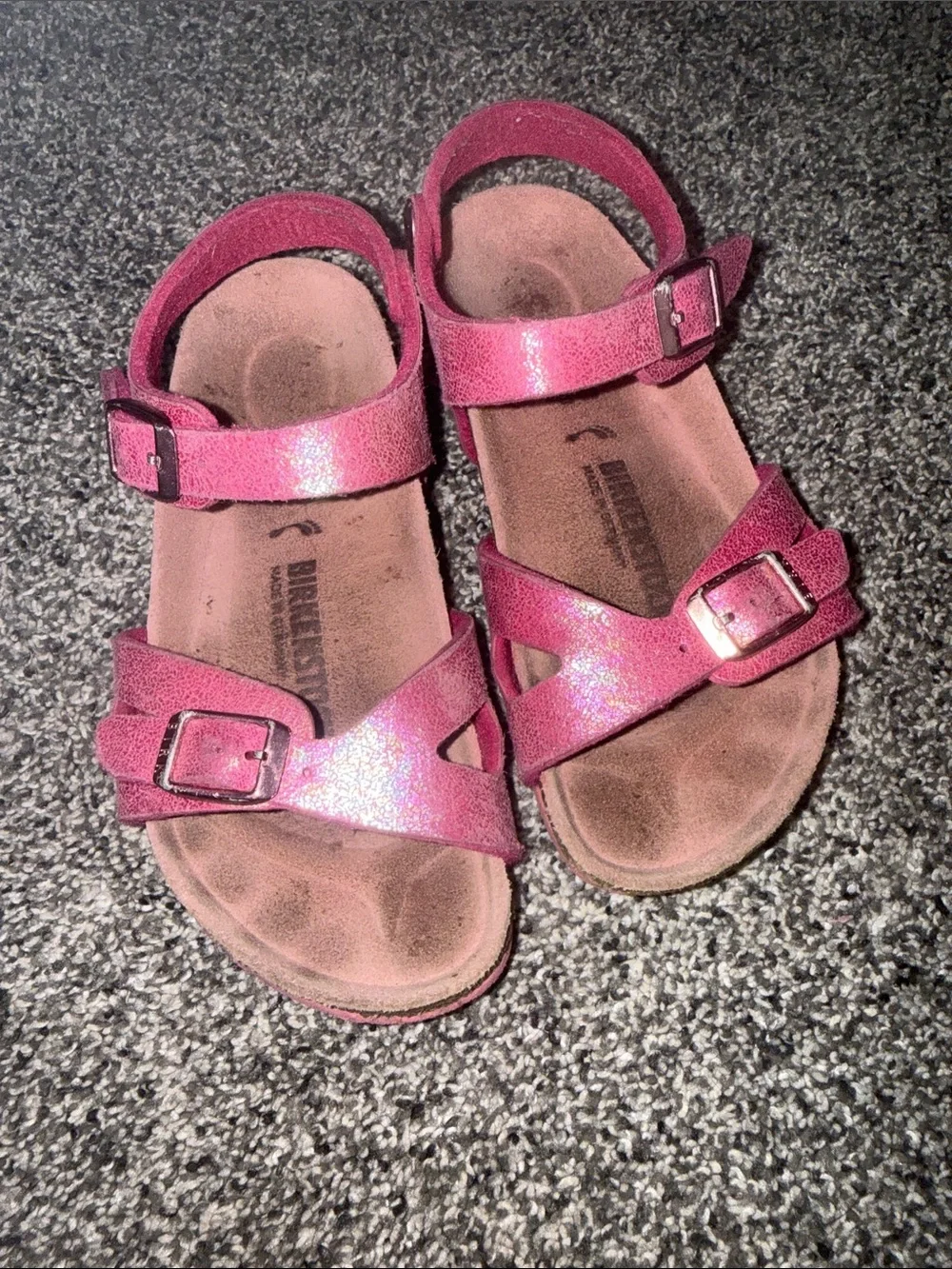 Birkenstock Girls Shimmery Pink Buckle Sandals